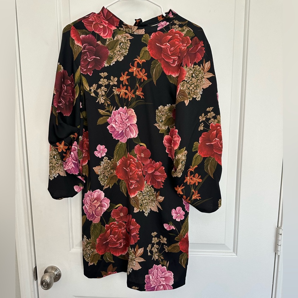 Zara Black Floral Long Sleeve Dress